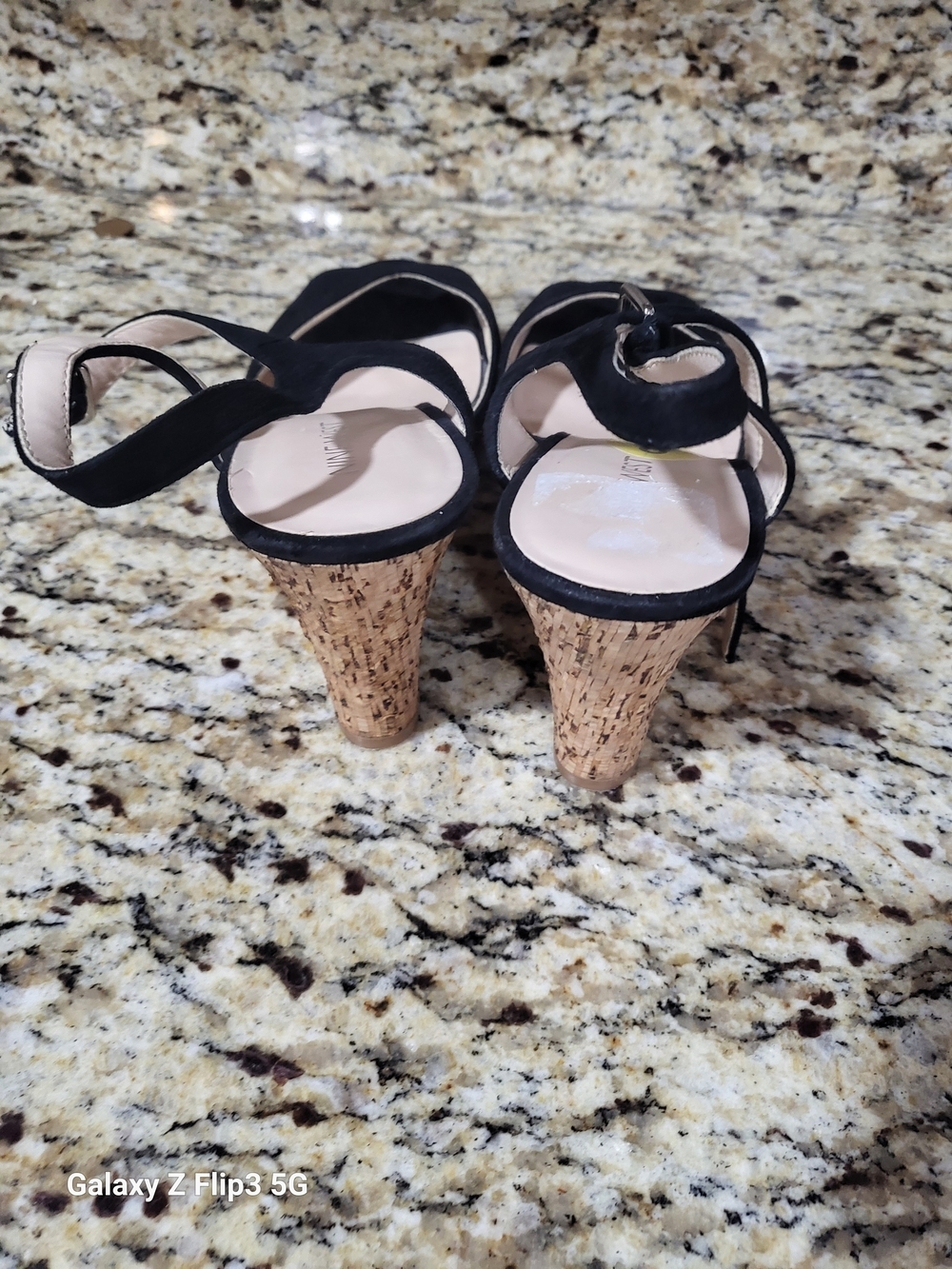 Nine West Black Suede Cork Wedge Sandals